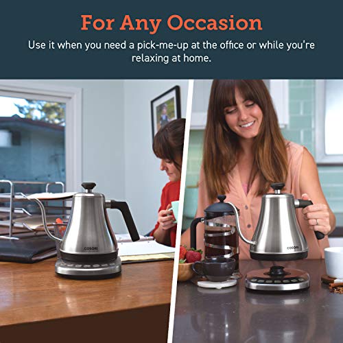 COSORI Electric Gooseneck Kettle 5 Temp Control Pour Over Coffee Tea 0.8L 1200W Stainless Steel