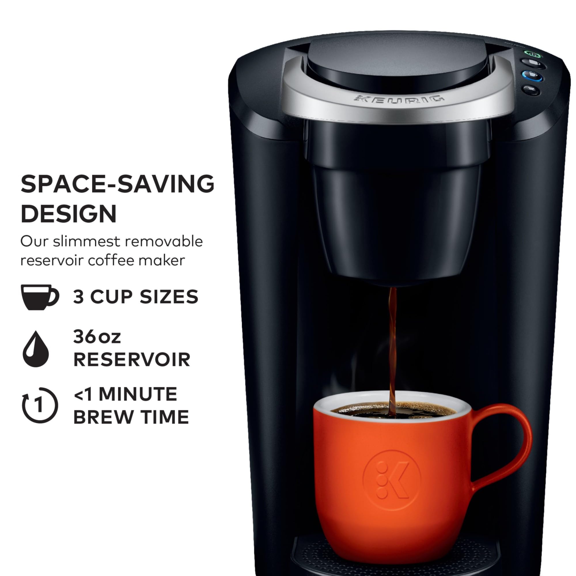Keurig K Compact Single Serve Coffee Maker 3 Brew Sizes 36oz Reservoir Black