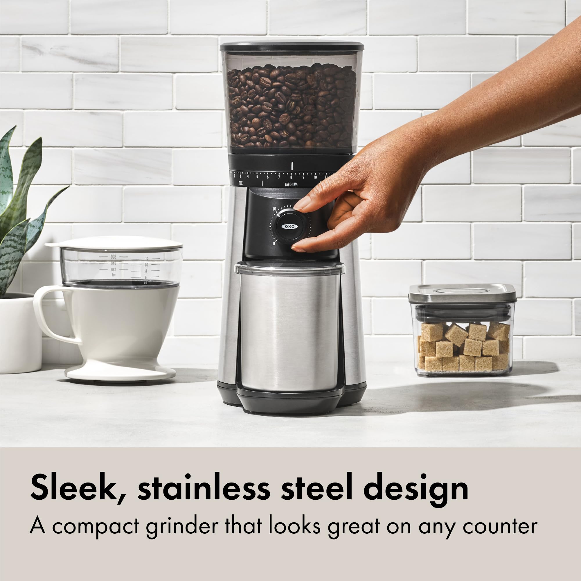 OXO Brew Conical Burr Coffee Grinder Stainless Steel One Touch Smart Grind