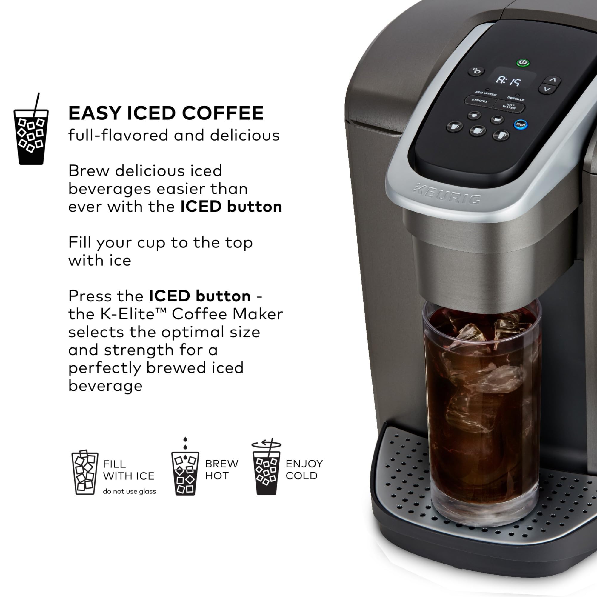 Keurig K Elite Single Serve Coffee Maker Strength & Temp Control Iced 8-12oz Brushed Slate