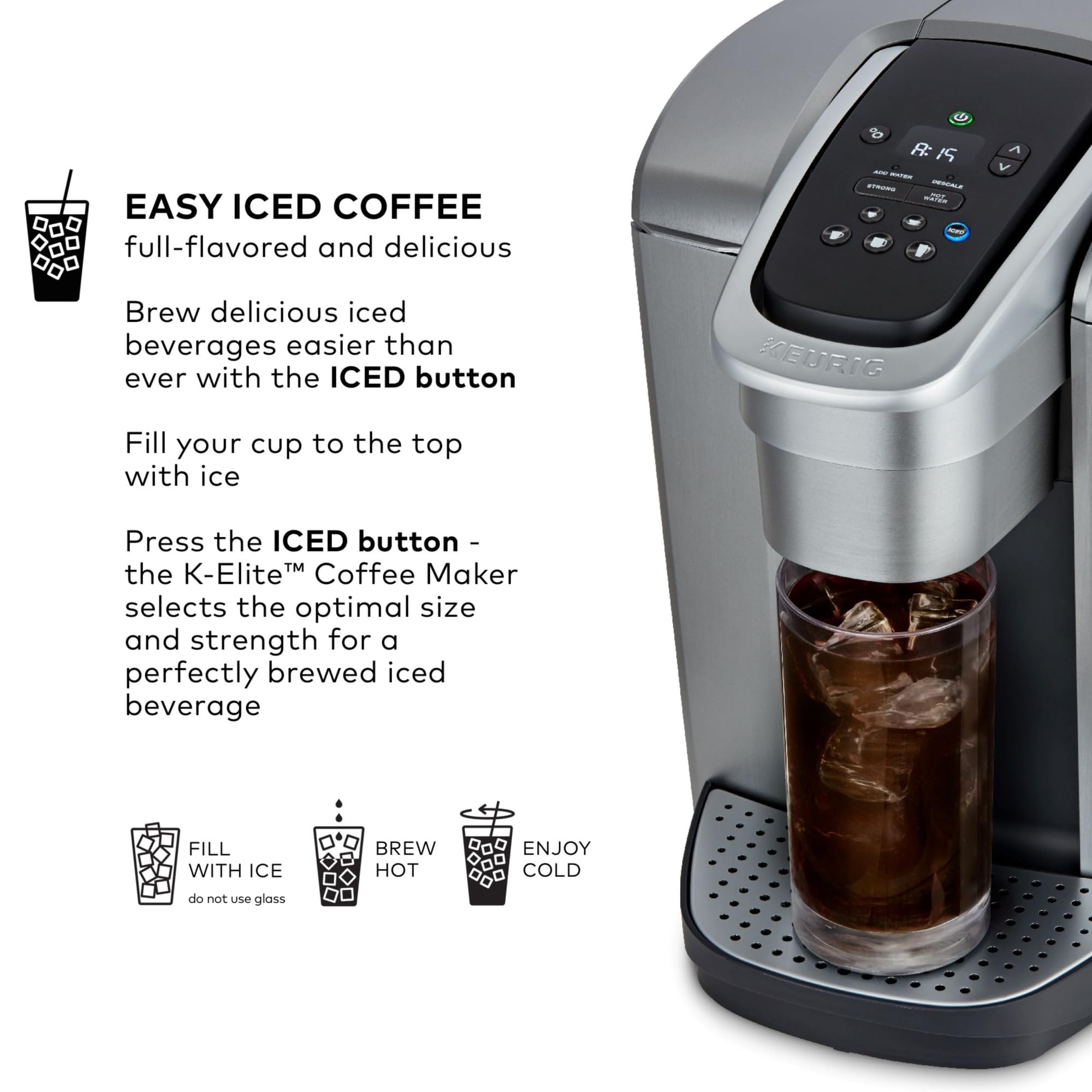 Keurig K Elite Single Serve Coffee Maker Strength & Temp Control Iced 8-12oz Brushed Slate