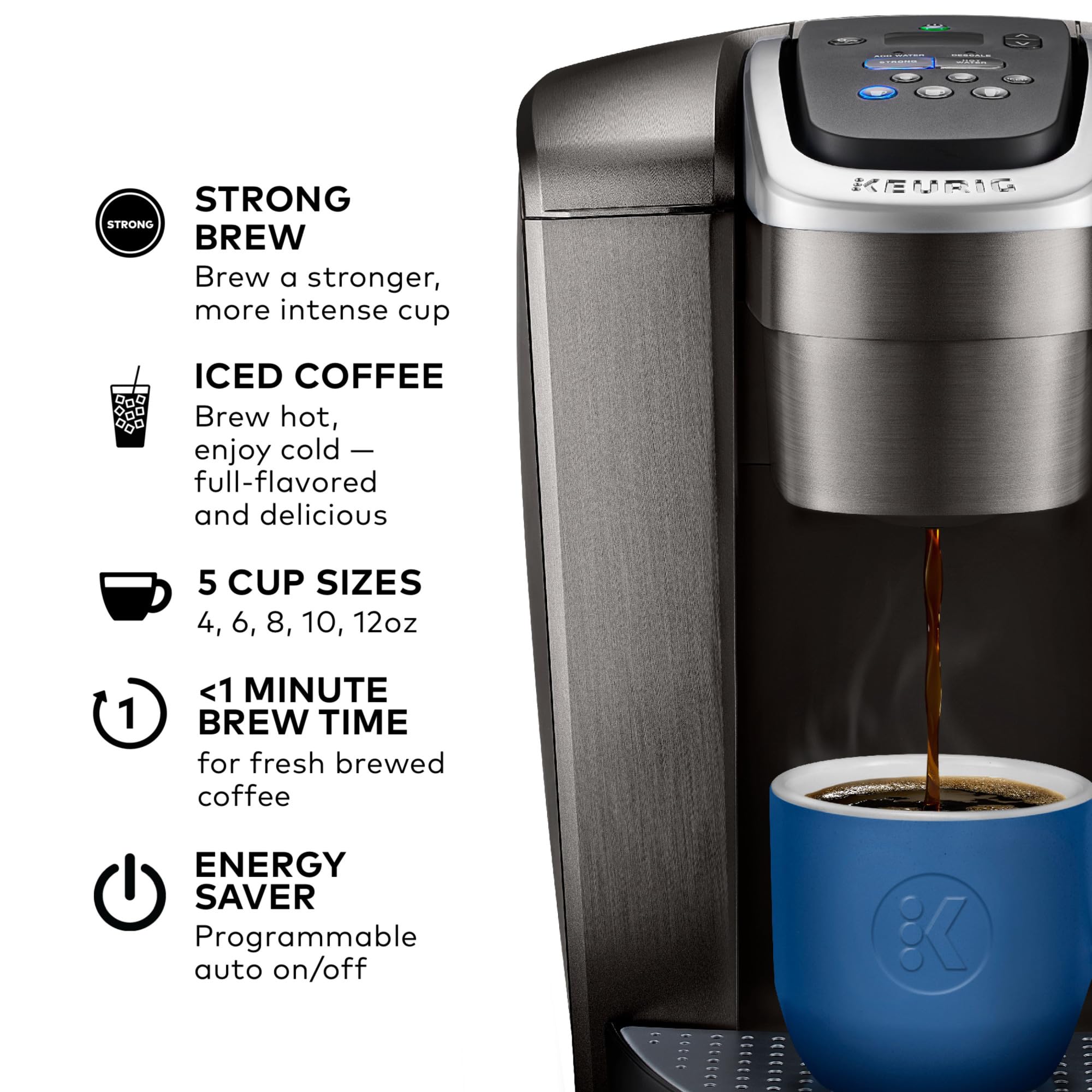 Keurig K Elite Single Serve Coffee Maker Strength & Temp Control Iced 8-12oz Brushed Slate