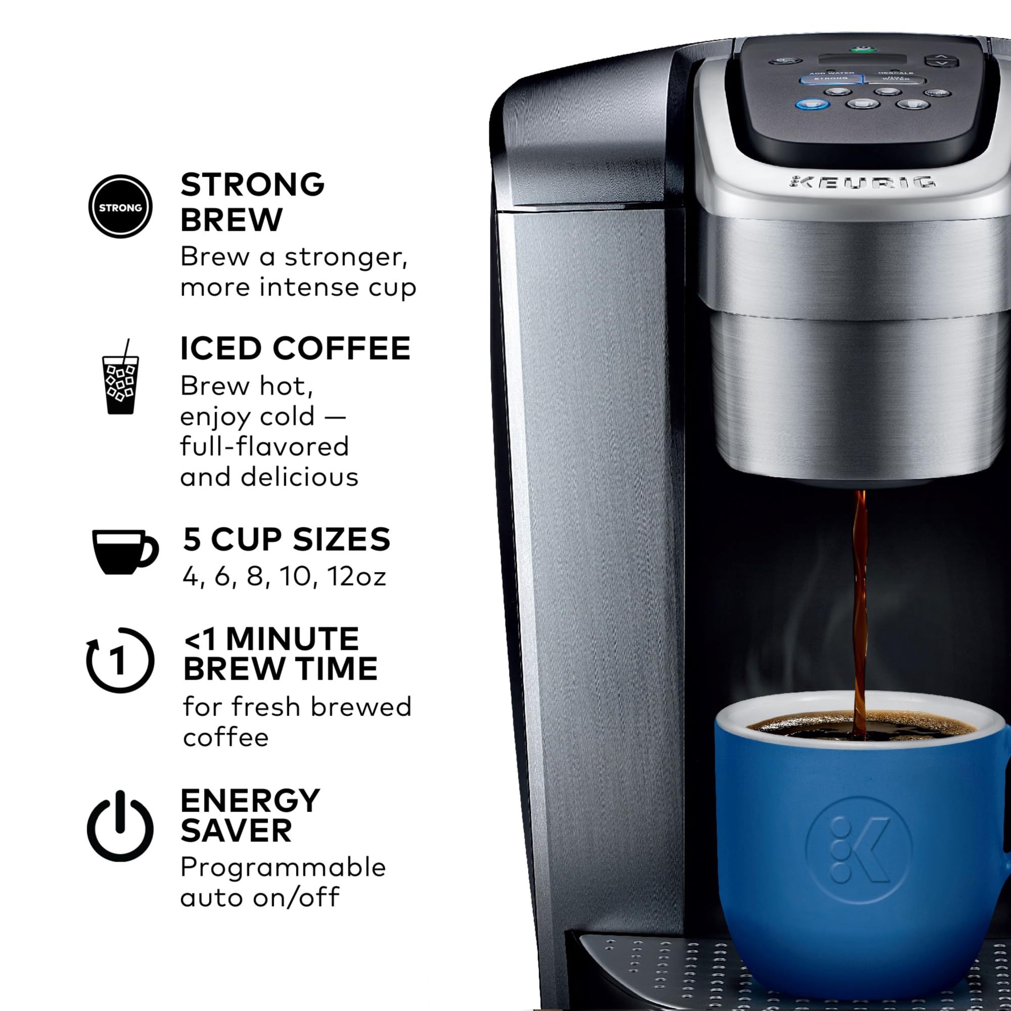 Keurig K Elite Single Serve Coffee Maker Strength & Temp Control Iced 8-12oz Brushed Slate