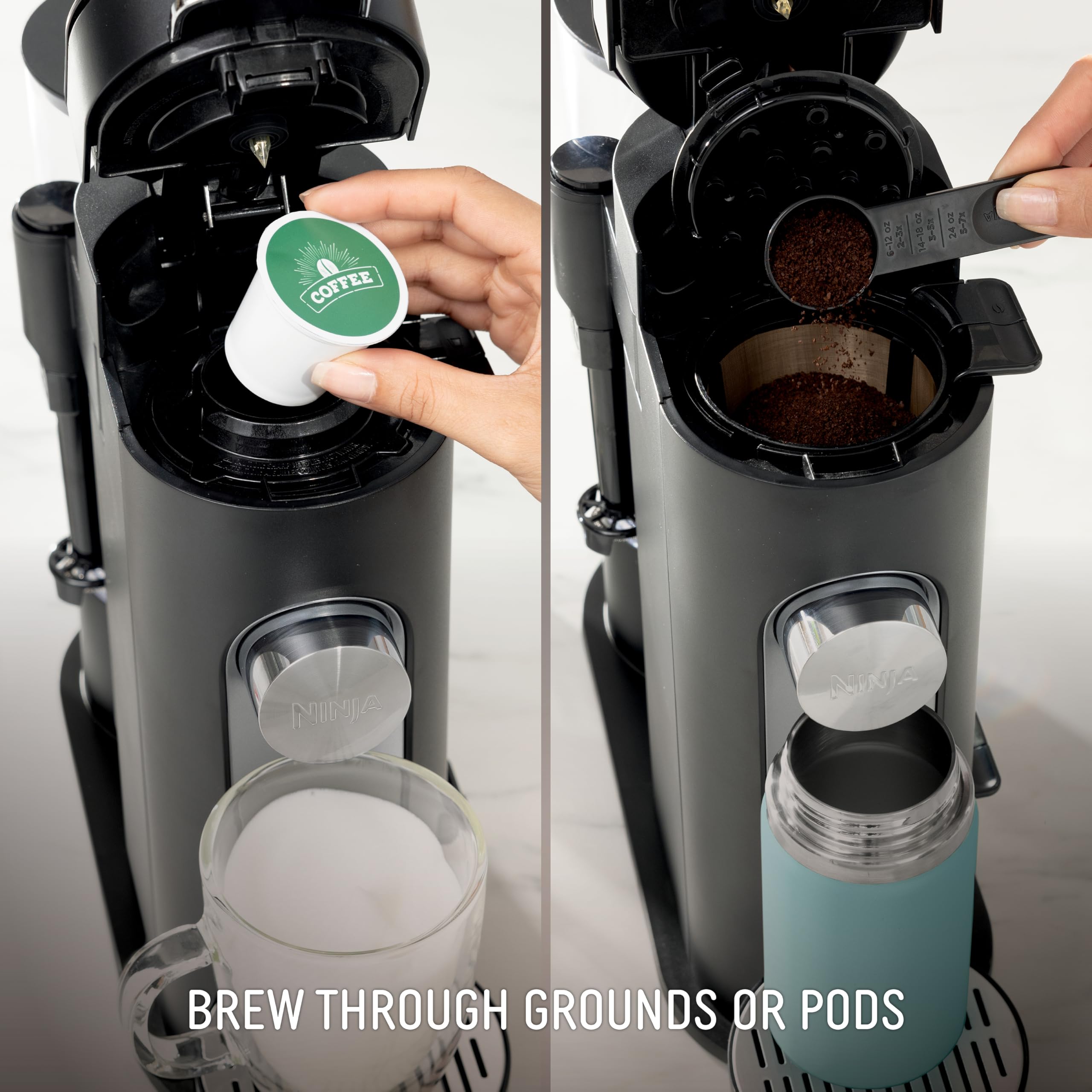 Ninja Single Serve Coffee Maker Pods & Grounds 4 Brew Styles 24oz Cup 56oz Reservoir PB051