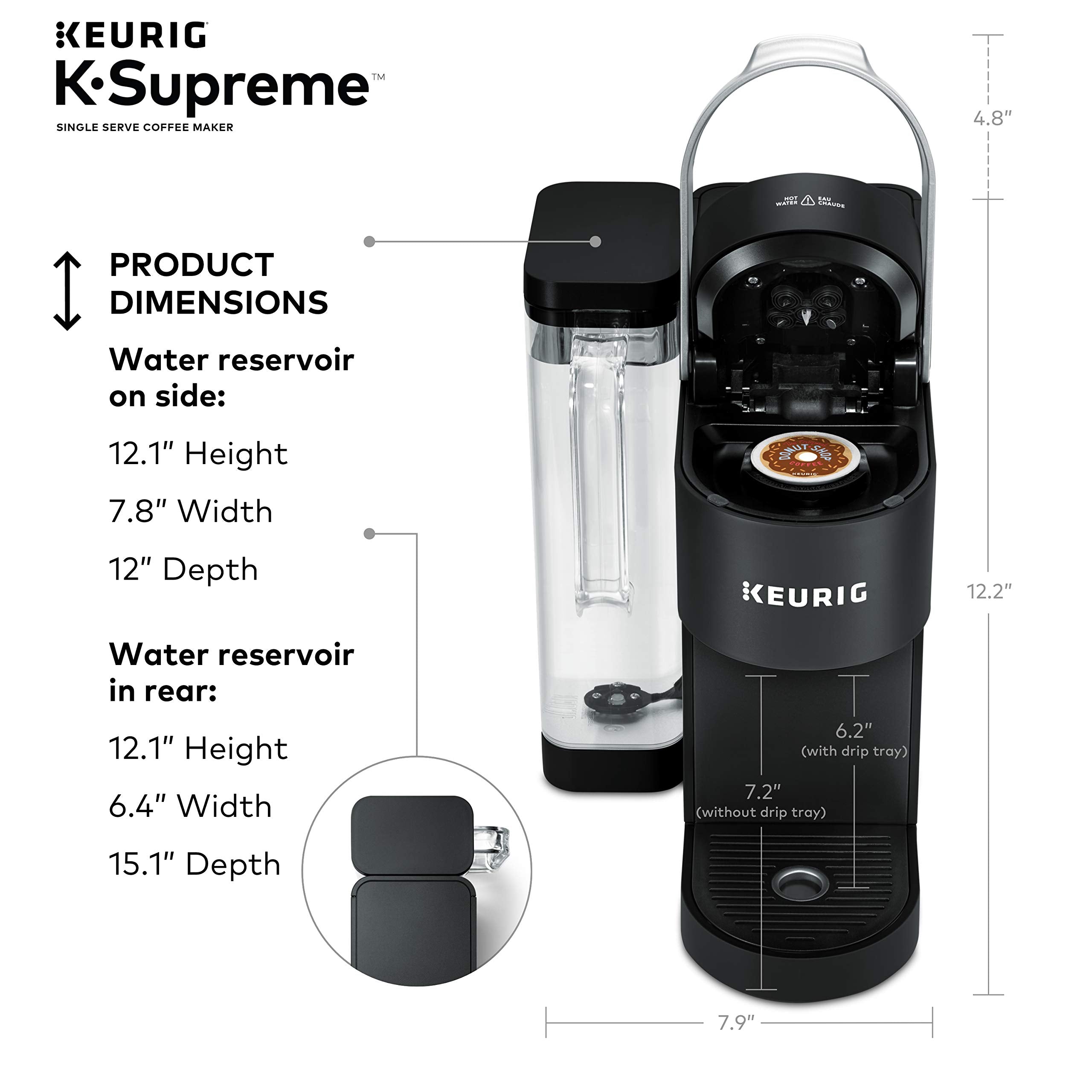 Keurig K Supreme Single Serve Coffee Maker MultiStream 4 Brew Sizes 66oz Reservoir Black