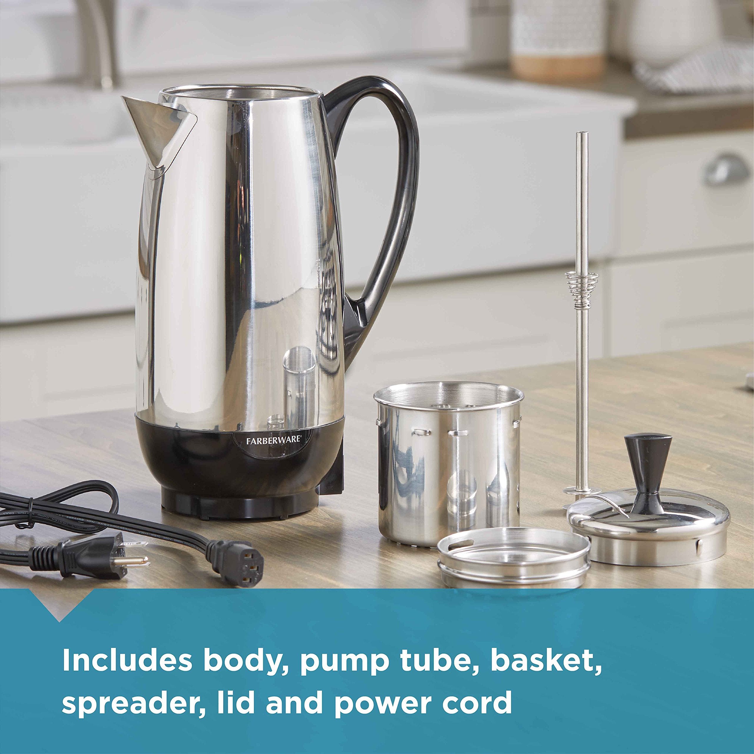 Farberware 8 Cup Electric Coffee Percolator Stainless Steel Keep Warm No Drip