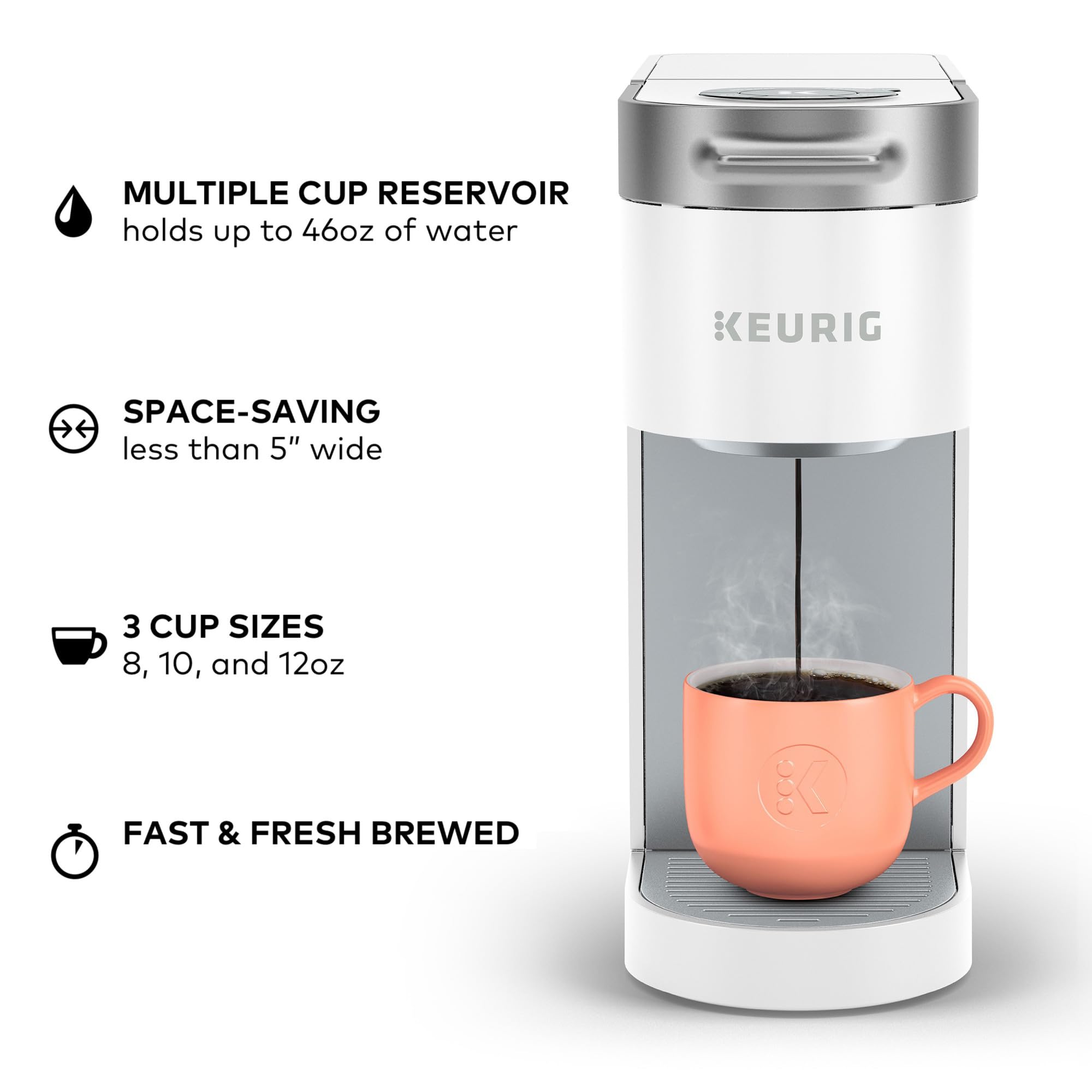 Keurig K Slim Single Serve Coffee Maker Multistream 3 Brew Sizes 46oz Reservoir Black