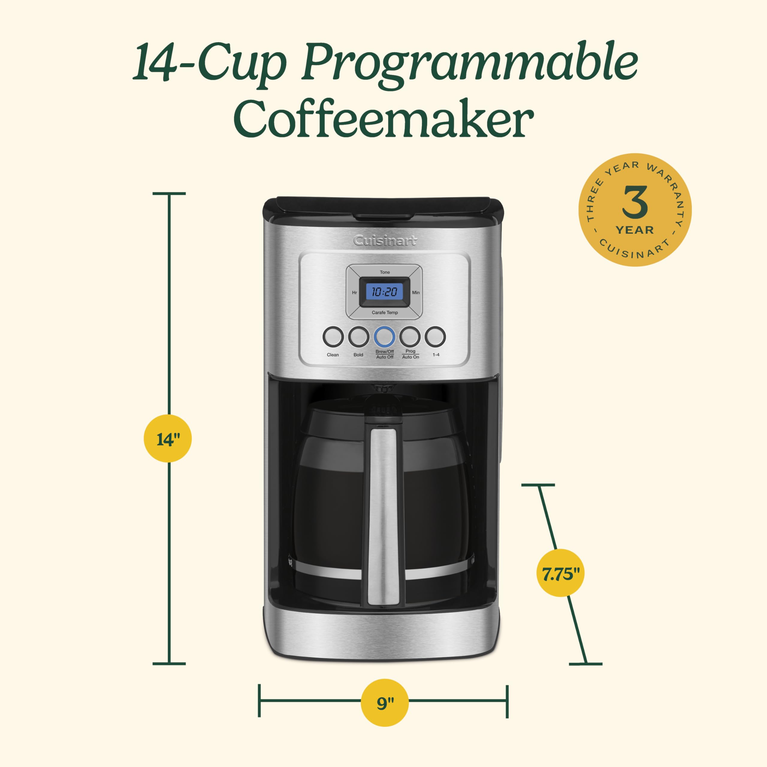 Cuisinart 14 Cup Programmable Coffee Maker PerfecTemp Glass Carafe DCC-3200NAS Stainless