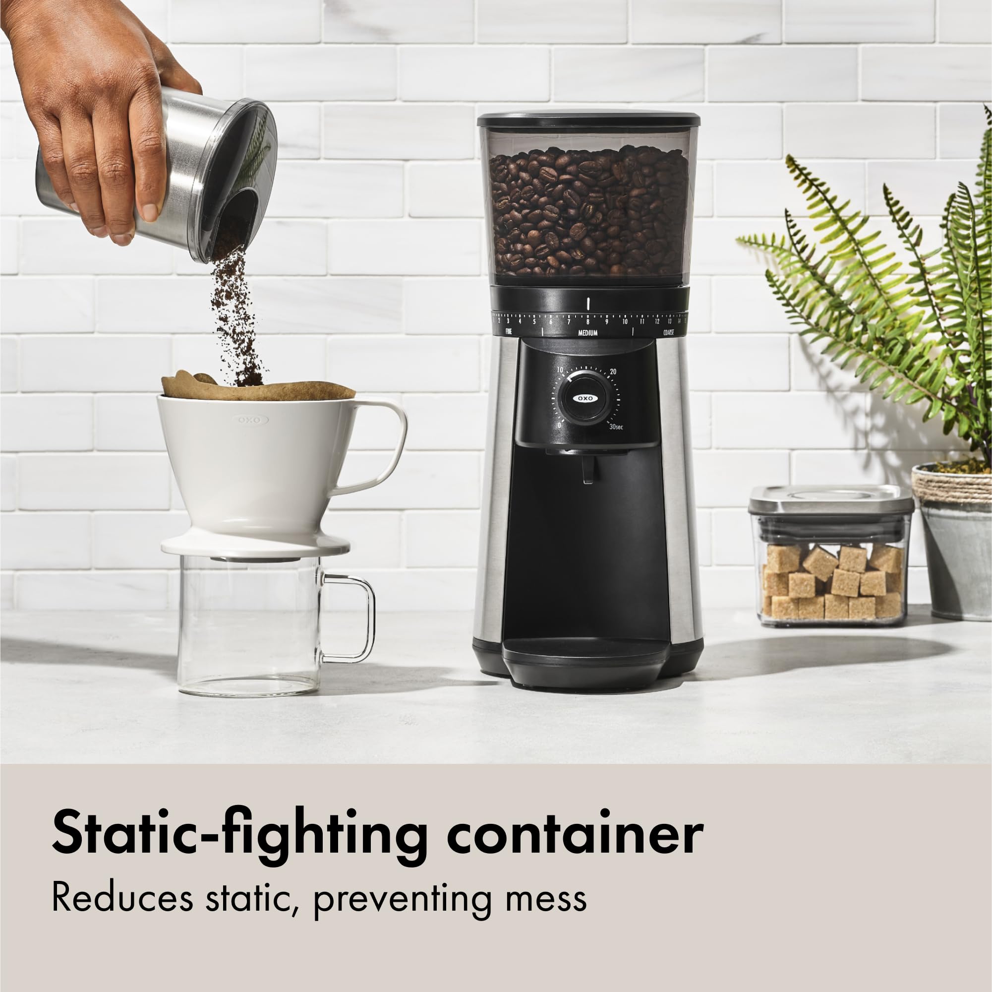 OXO Brew Conical Burr Coffee Grinder Stainless Steel One Touch Smart Grind