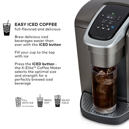 Keurig K Elite Single Serve Coffee Maker Strength & Temp Control Iced 8-12oz Brushed Slate