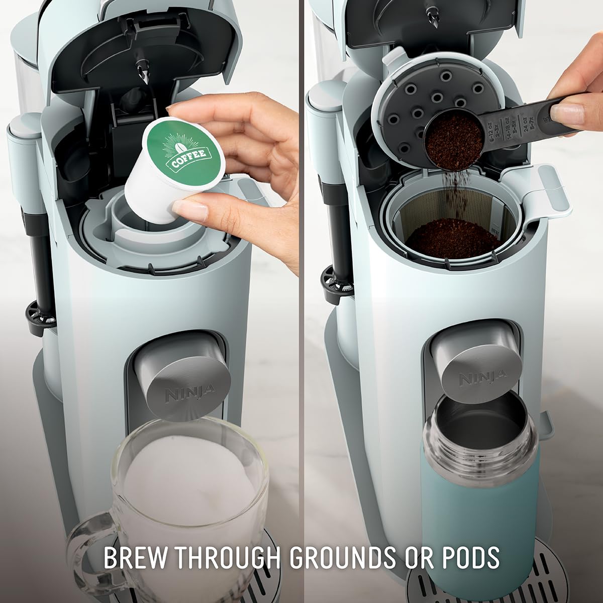 Ninja Single Serve Coffee Maker Pods & Grounds 4 Brew Styles 24oz Cup 56oz Reservoir PB051