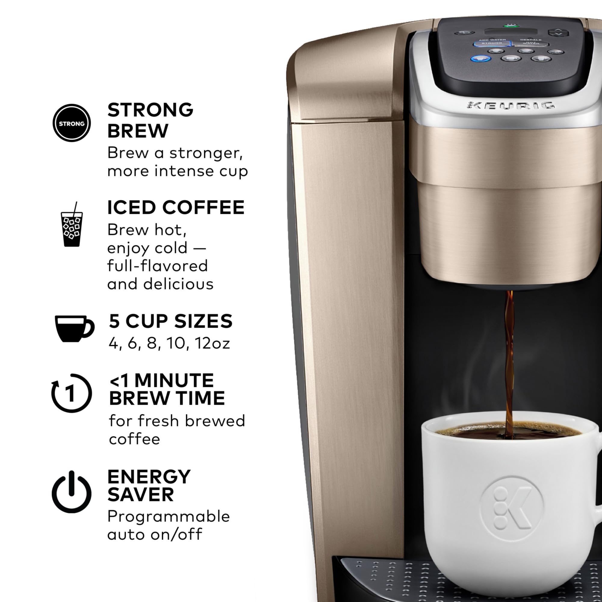 Keurig K Elite Single Serve Coffee Maker Strength & Temp Control Iced 8-12oz Brushed Slate