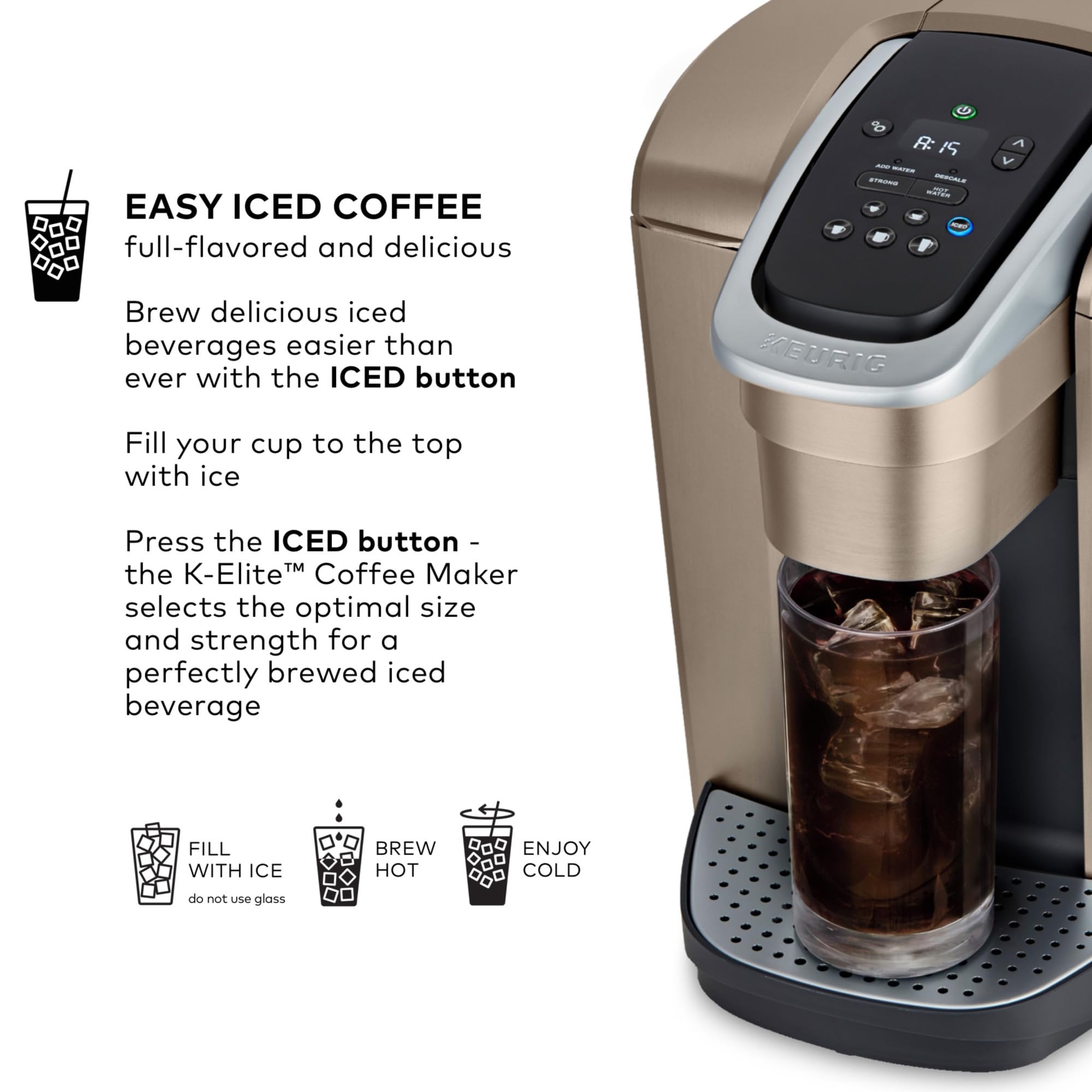 Keurig K Elite Single Serve Coffee Maker Strength & Temp Control Iced 8-12oz Brushed Slate