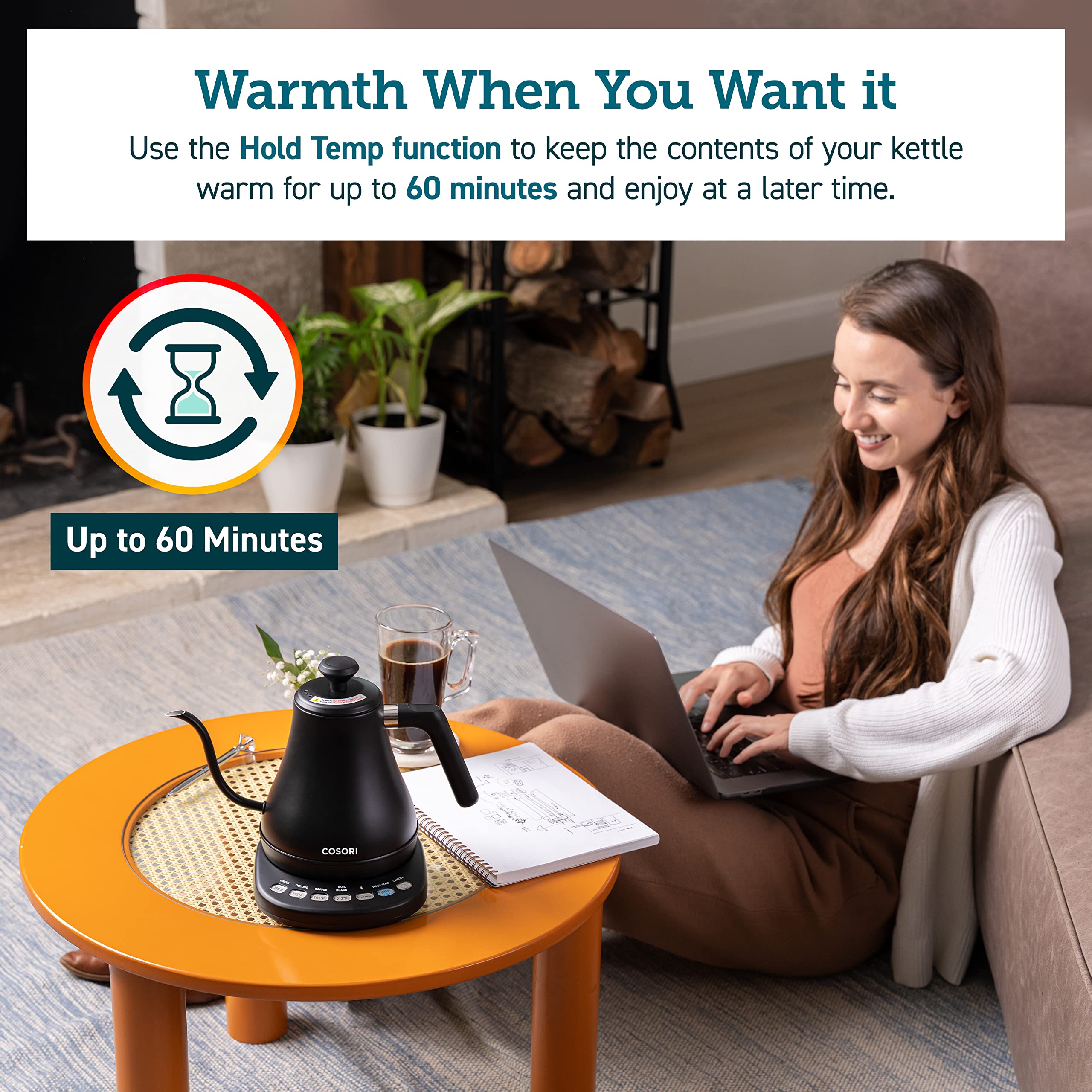 COSORI Electric Gooseneck Kettle 5 Temp Control Pour Over Coffee Tea 0.8L 1200W Stainless Steel