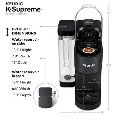 Keurig K Supreme Single Serve Coffee Maker MultiStream 4 Brew Sizes 66oz Reservoir Black