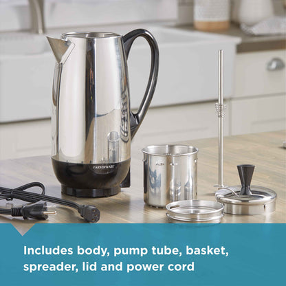 Farberware 8 Cup Electric Coffee Percolator Stainless Steel Keep Warm No Drip