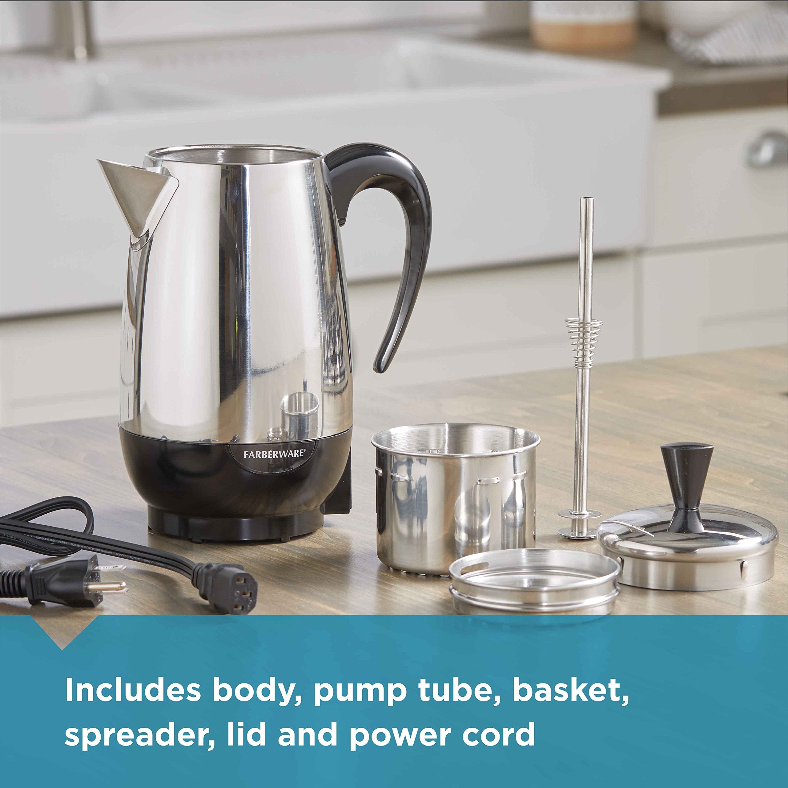 Farberware 8 Cup Electric Coffee Percolator Stainless Steel Keep Warm No Drip