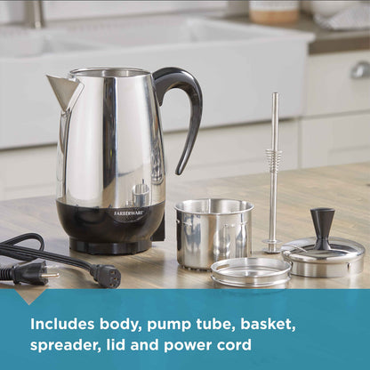 Farberware 8 Cup Electric Coffee Percolator Stainless Steel Keep Warm No Drip